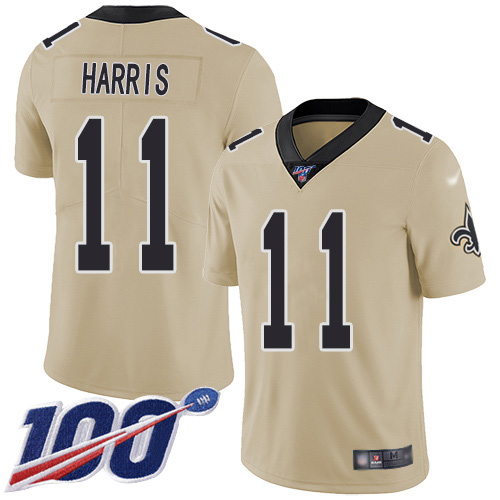 Nike Saints #11 Deonte Harris Gold Youth Stitched NFL Limited Inverted Legend 100th Season Jersey